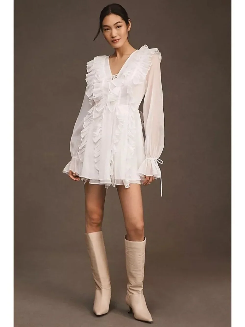 Endless Rose Long-Sleeve Chiffon Ruffle Mini Dress Size Large New With Tags